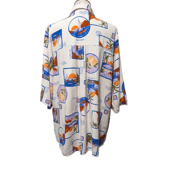 Love The Label Womens Sz L La Dolce Vita Postcards Rayon Linen Button Tunic Top - Picture 4 of 10